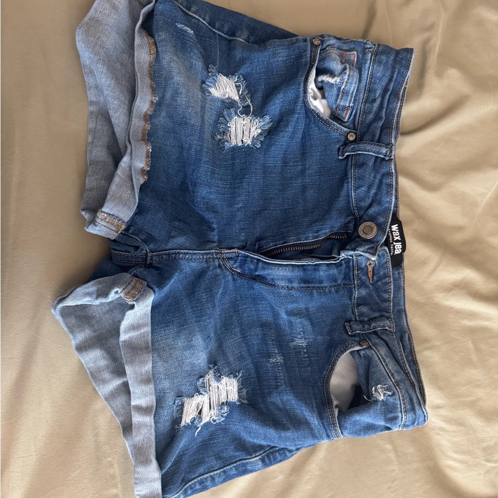 Wax Jean Ripped Blue Denim Shorts